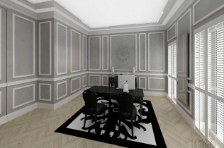 Współczesne wnętrze i klasyczny detal - nietypowe połączenie we wnętrzu biura wg projektu Goszczdesign